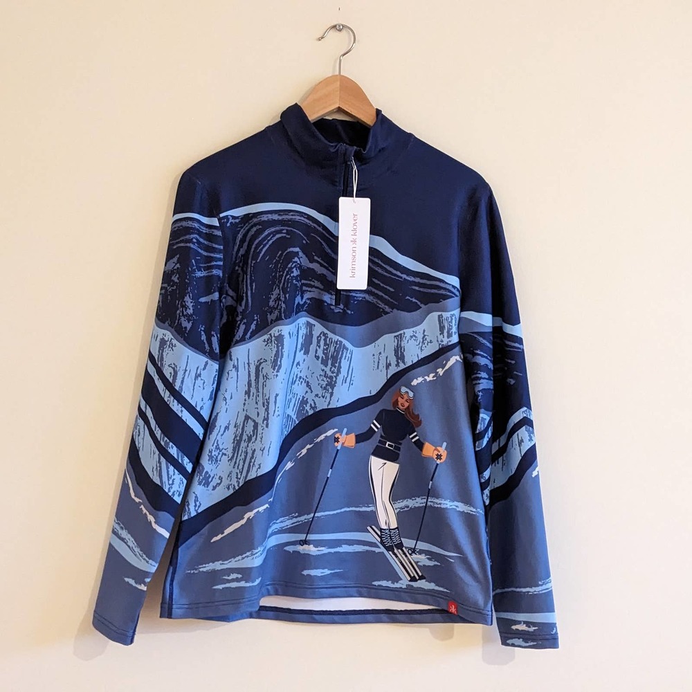 NWOT Krimson Klover Elevation 1/4 Zip Base Layer Ski Thermal Top Blue Size Large
